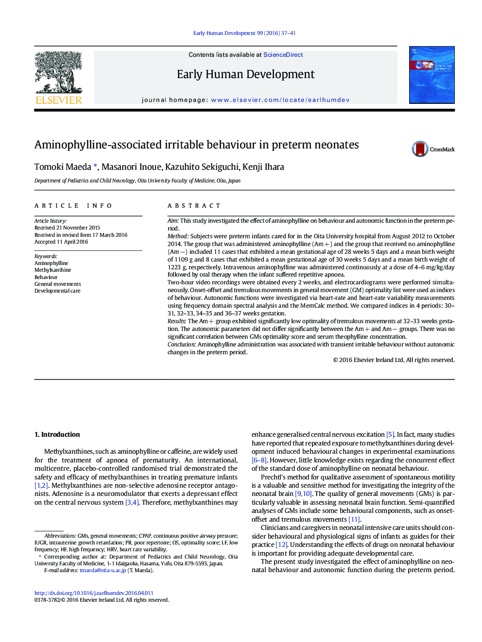 Aminophylline-associated irritable behaviour in preterm neonates