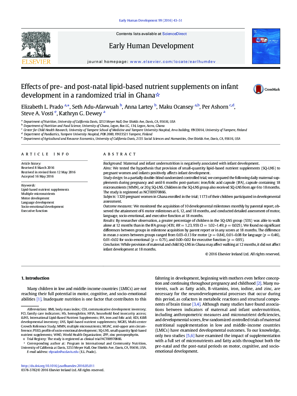 Effects of pre- and post-natal lipid-based nutrient supplements on infant development in a randomized trial in Ghana 