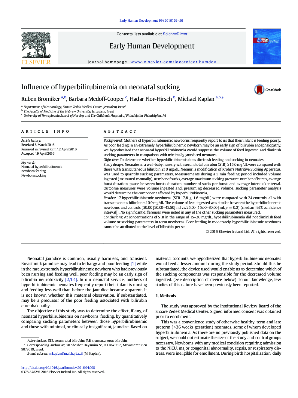 Influence of hyperbilirubinemia on neonatal sucking