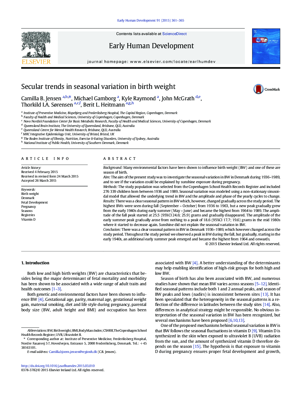 Secular trends in seasonal variation in birth weight