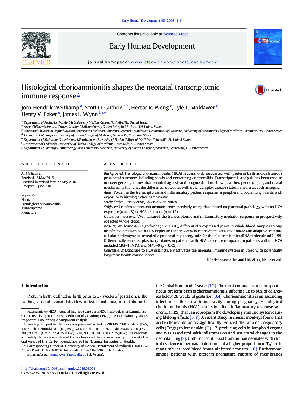 Histological chorioamnionitis shapes the neonatal transcriptomic immune response 