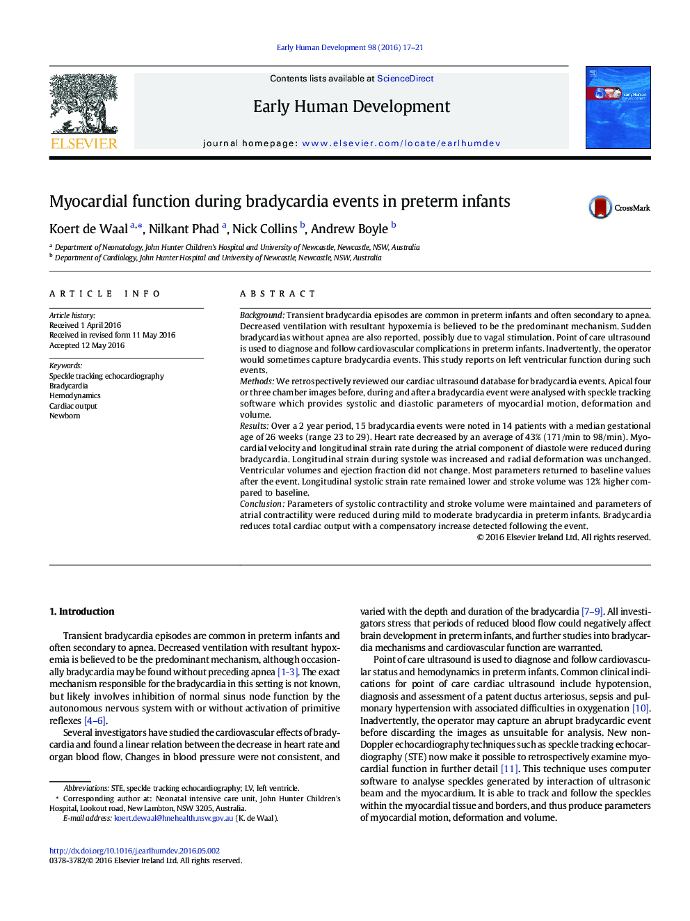 Myocardial function during bradycardia events in preterm infants