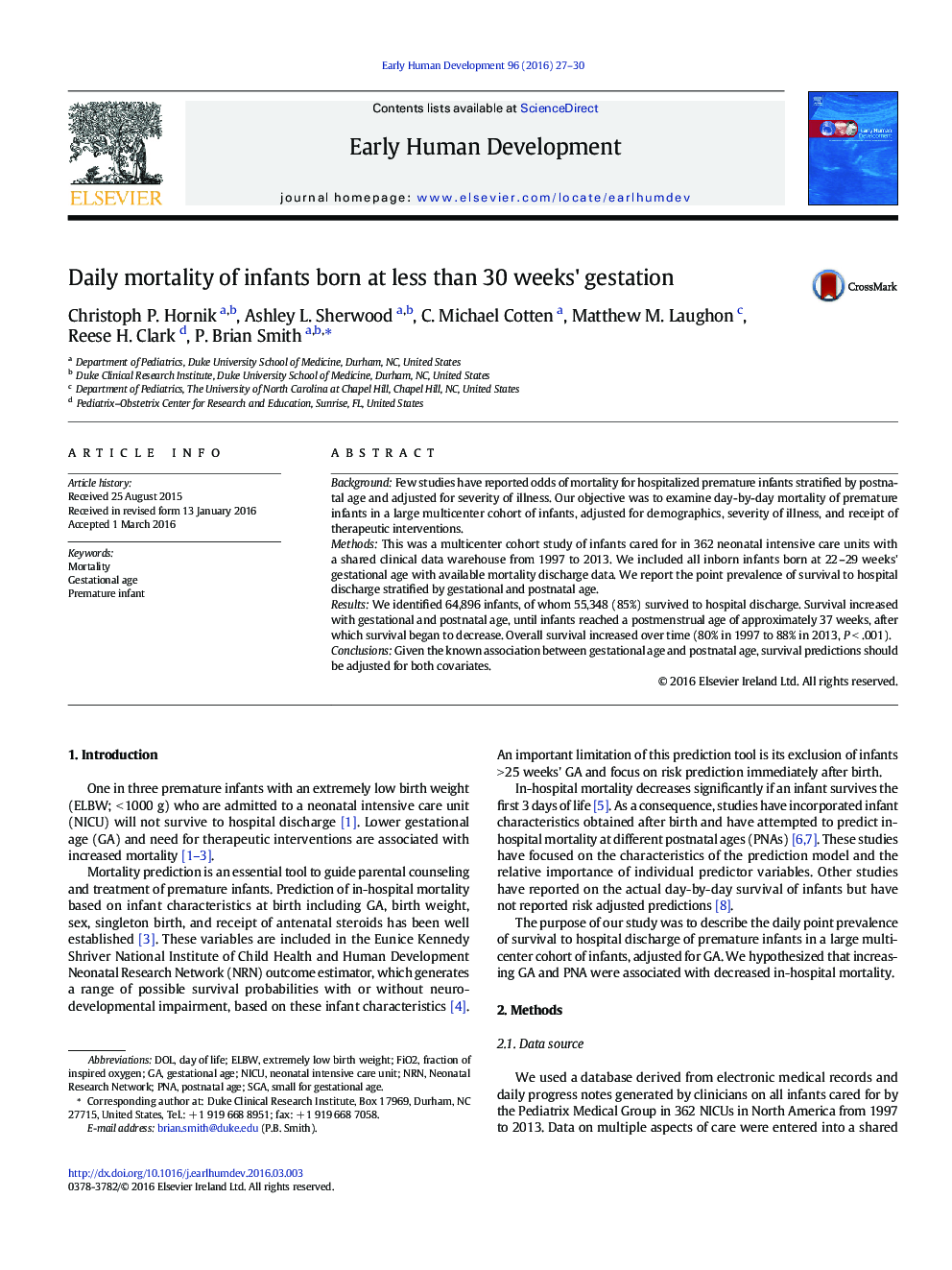 Daily mortality of infants born at less than 30 weeks' gestation