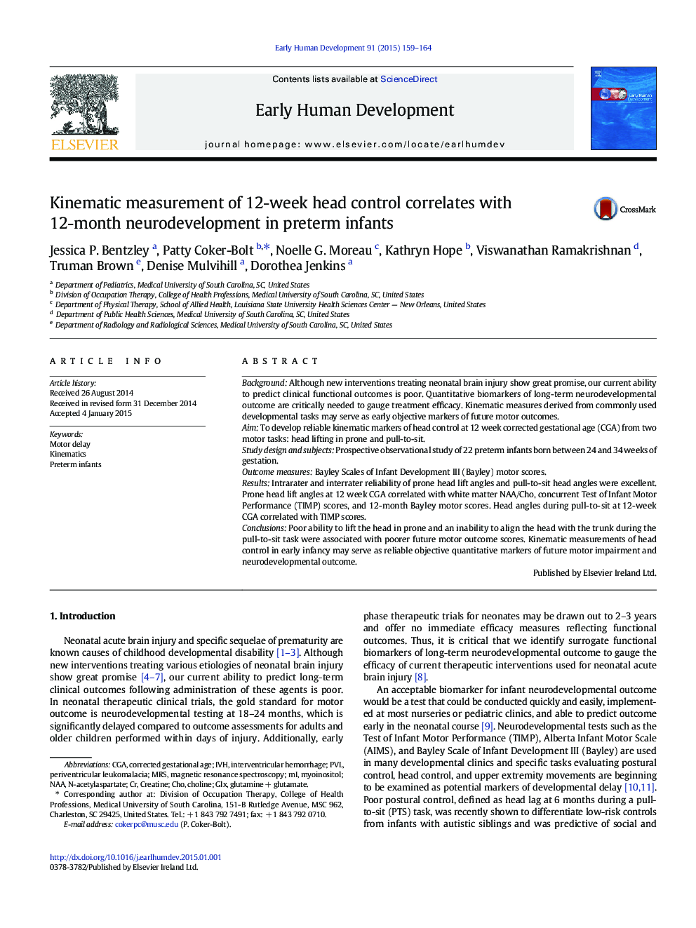 Kinematic measurement of 12-week head control correlates with 12-month neurodevelopment in preterm infants