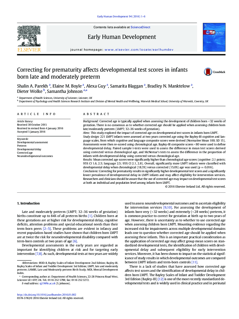 Correcting for prematurity affects developmental test scores in infants born late and moderately preterm