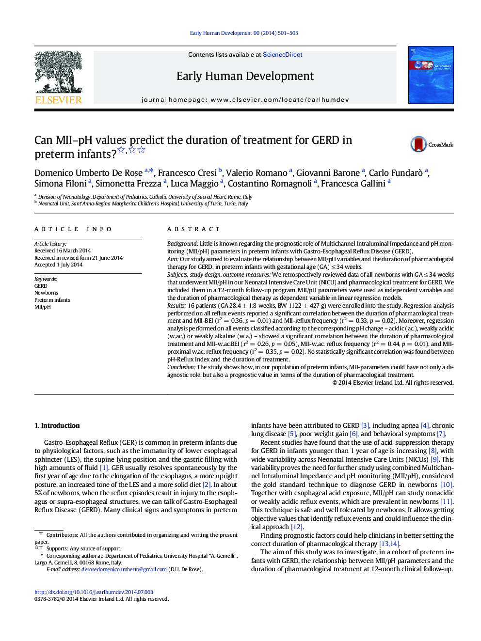 Can MII–pH values predict the duration of treatment for GERD in preterm infants? 