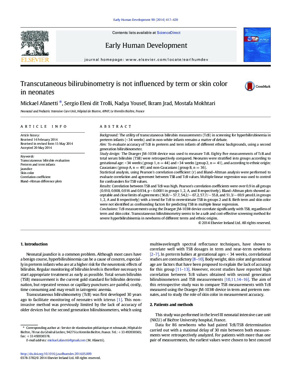 Transcutaneous bilirubinometry is not influenced by term or skin color in neonates