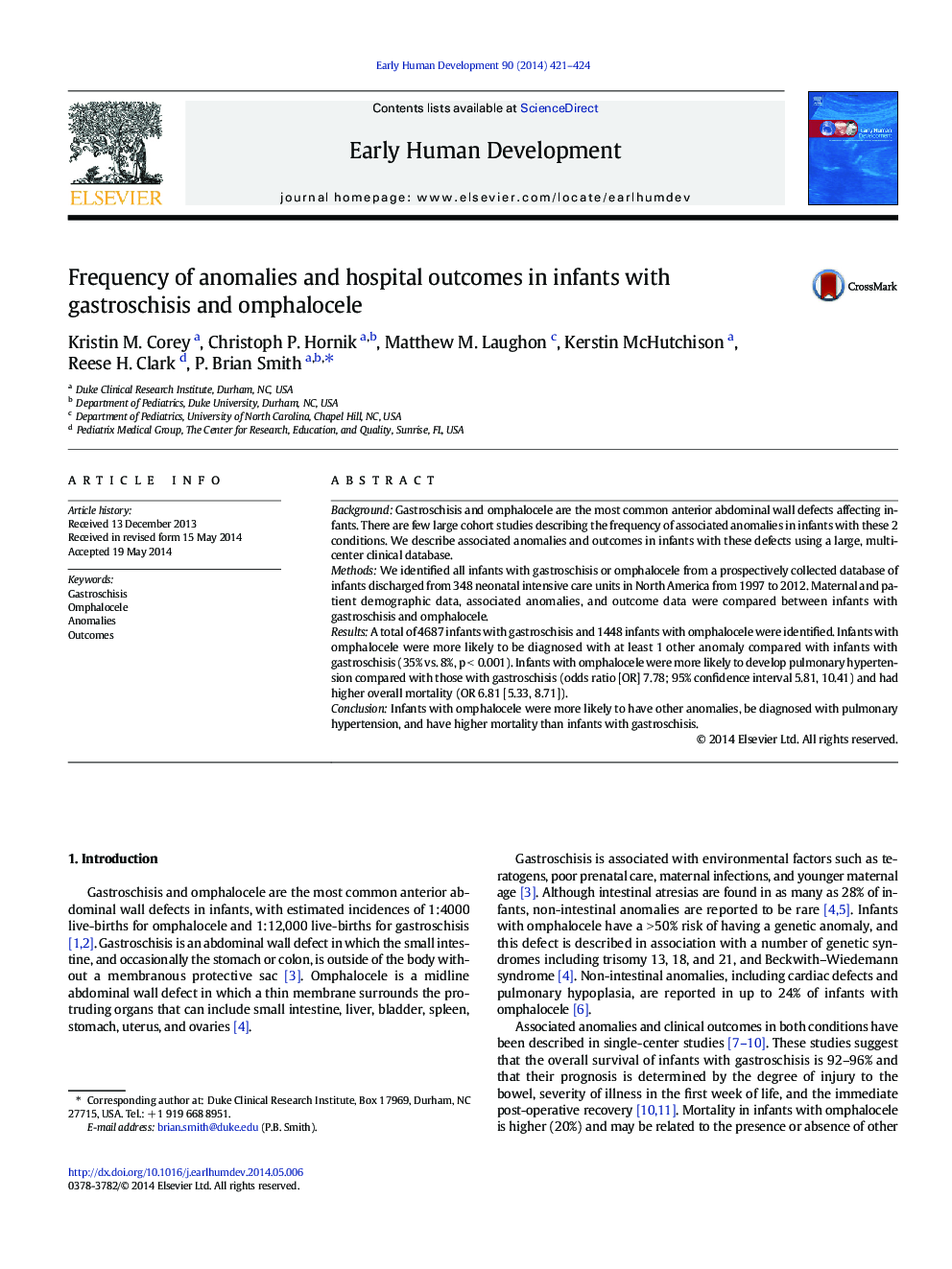 Frequency of anomalies and hospital outcomes in infants with gastroschisis and omphalocele