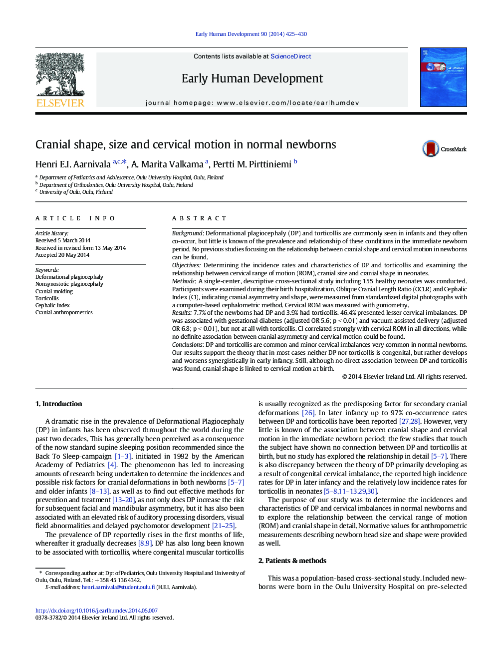 Cranial shape, size and cervical motion in normal newborns