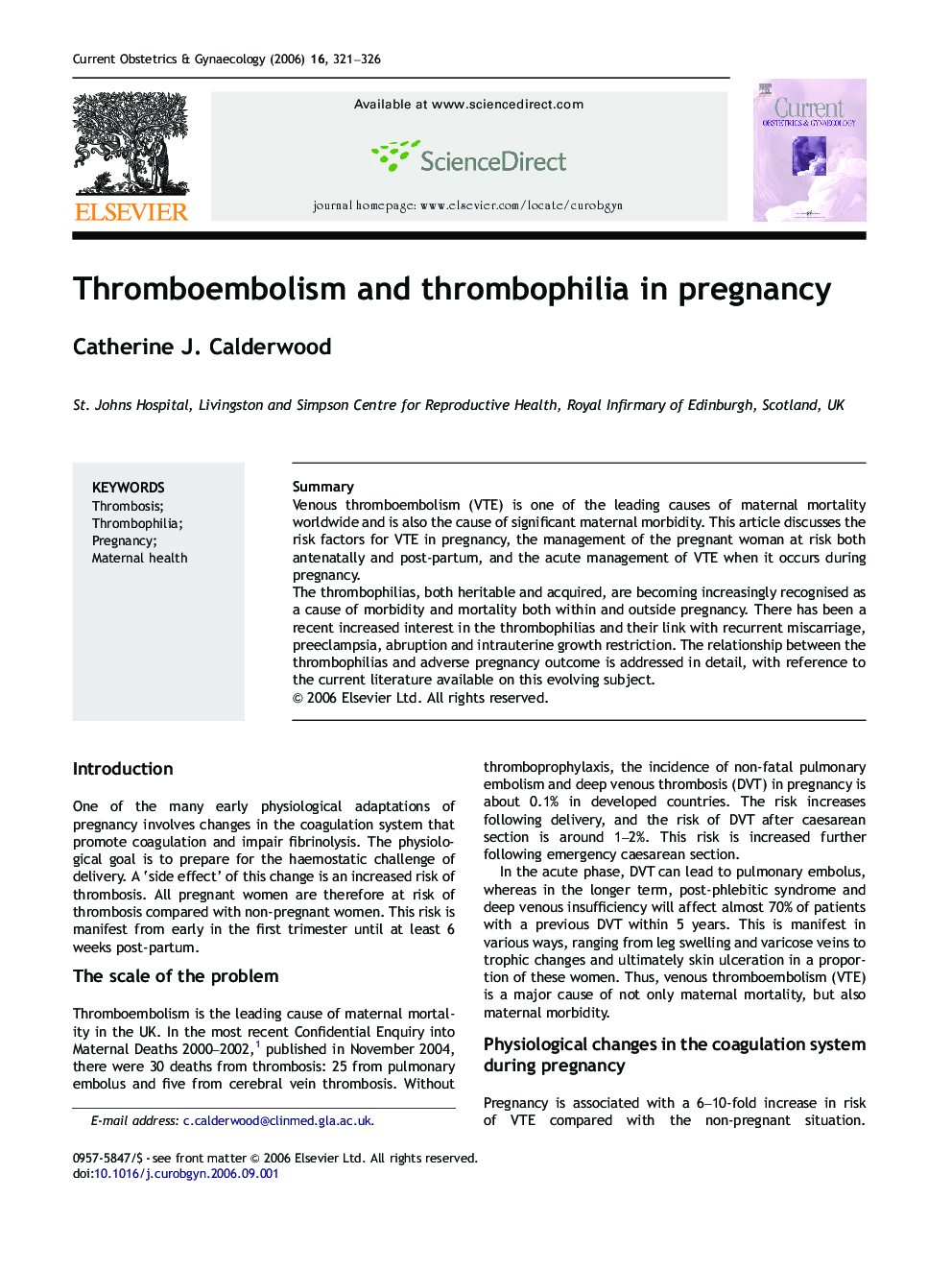 Thromboembolism and thrombophilia in pregnancy