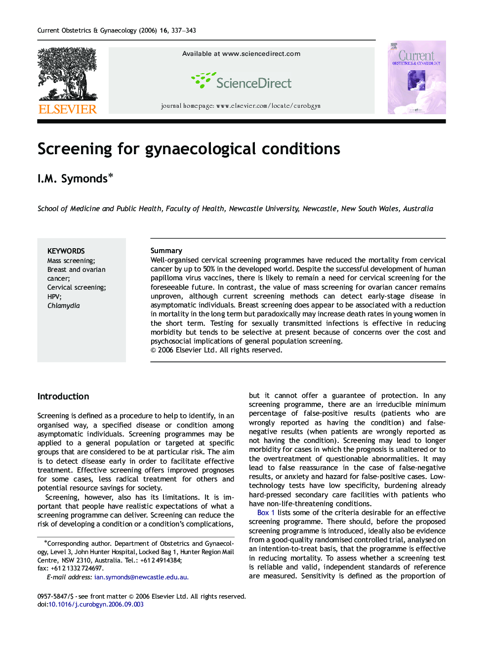 Screening for gynaecological conditions
