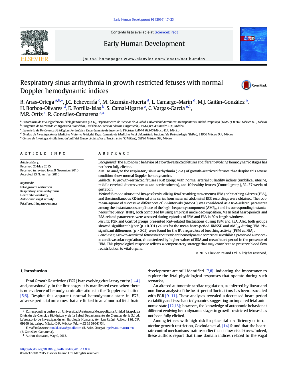 Respiratory sinus arrhythmia in growth restricted fetuses with normal Doppler hemodynamic indices