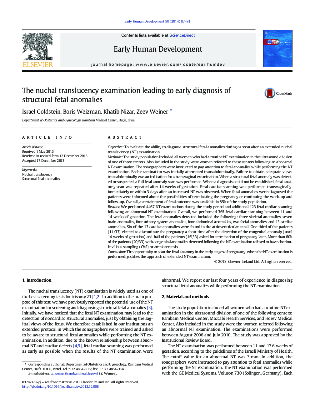 The nuchal translucency examination leading to early diagnosis of structural fetal anomalies