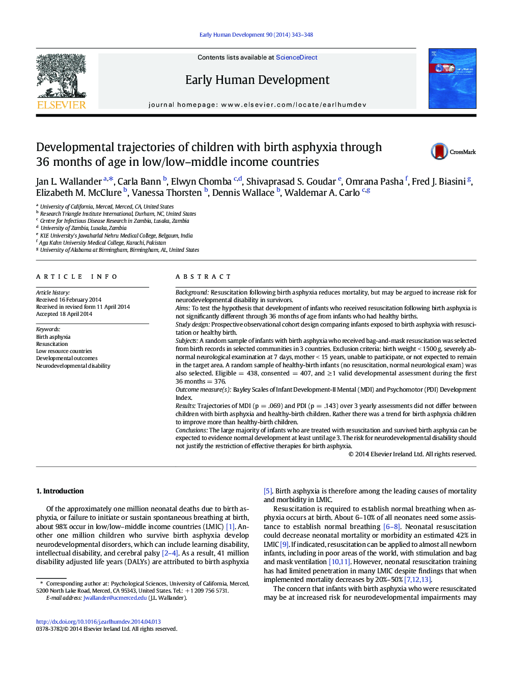 Developmental trajectories of children with birth asphyxia through 36 months of age in low/low–middle income countries