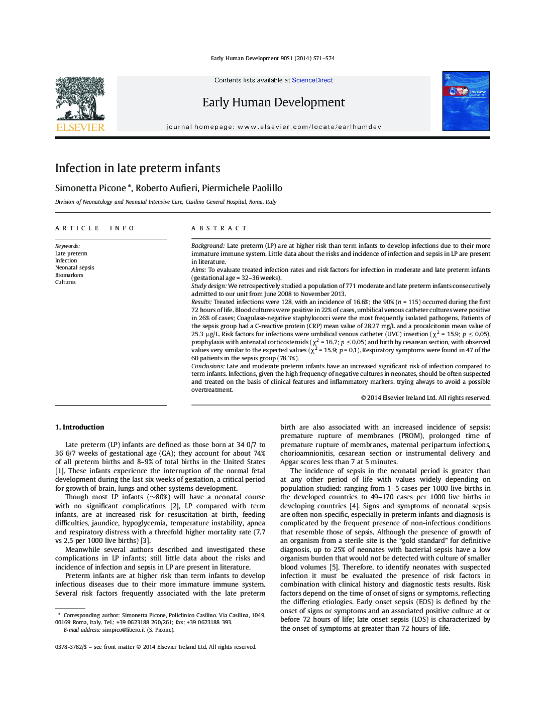 Infection in late preterm infants