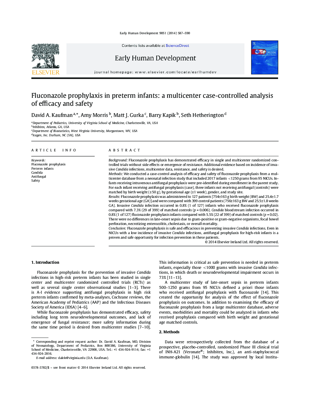 Fluconazole prophylaxis in preterm infants: a multicenter case-controlled analysis of efficacy and safety