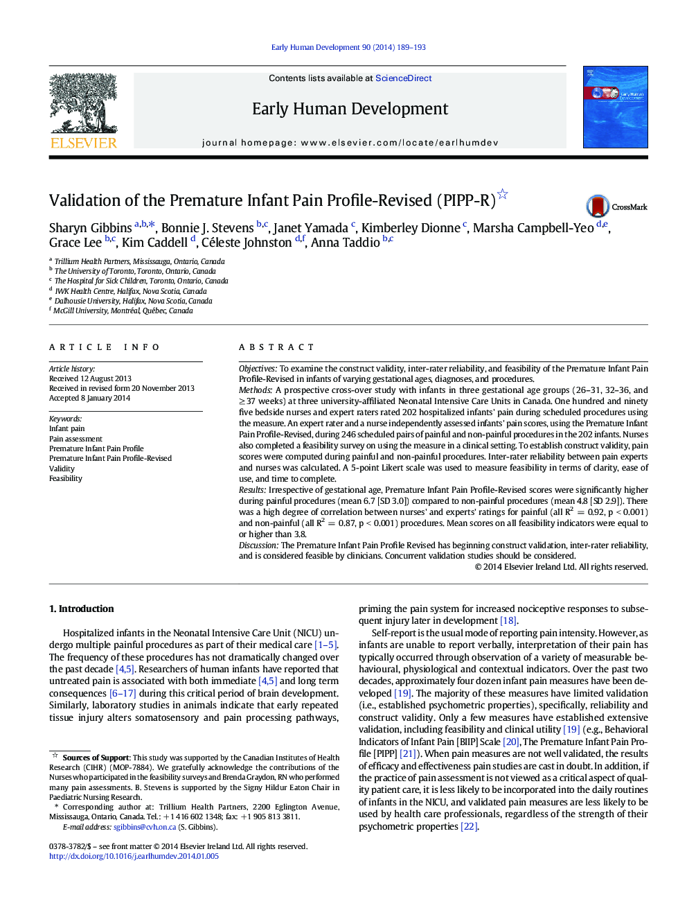 Validation of the Premature Infant Pain Profile-Revised (PIPP-R) 