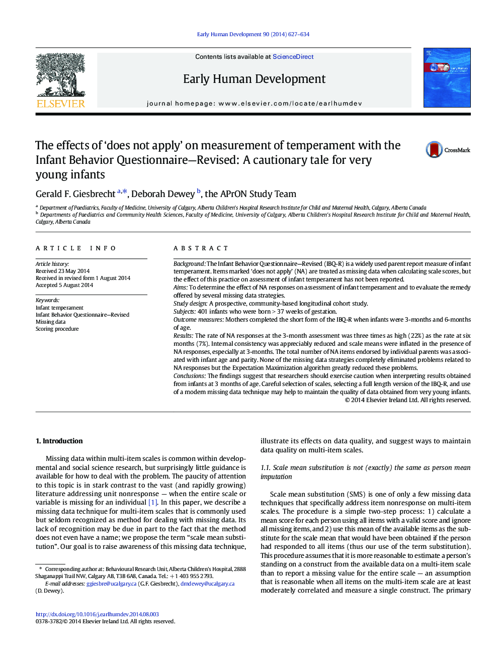 The effects of ‘does not apply’ on measurement of temperament with the Infant Behavior Questionnaire—Revised: A cautionary tale for very young infants