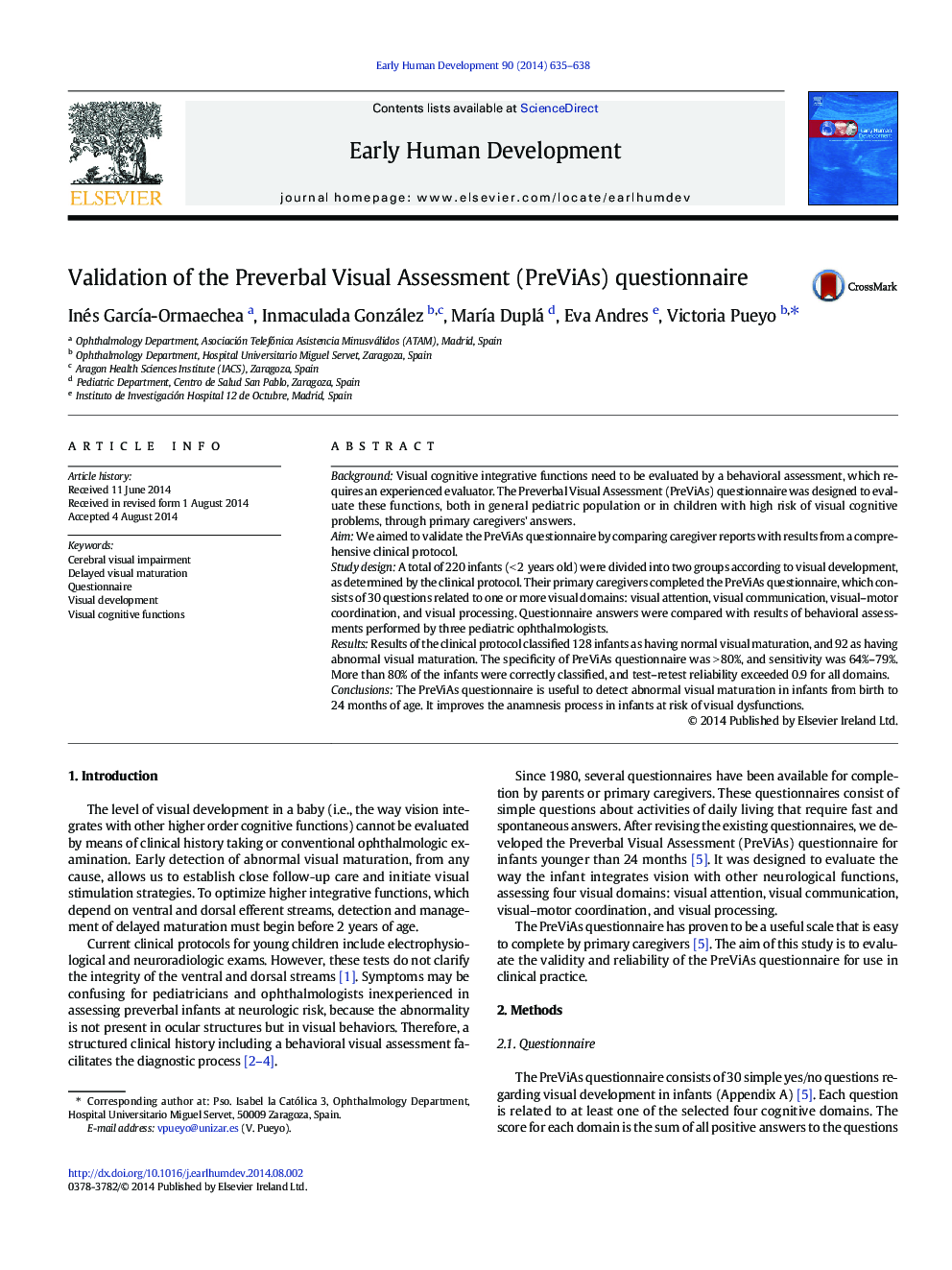 Validation of the Preverbal Visual Assessment (PreViAs) questionnaire