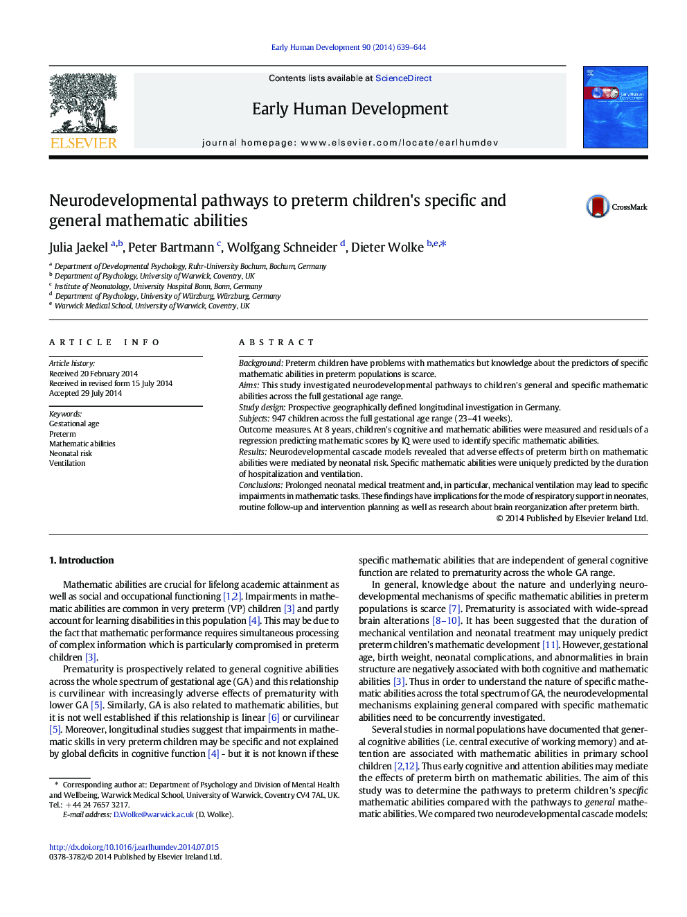 Neurodevelopmental pathways to preterm children's specific and general mathematic abilities