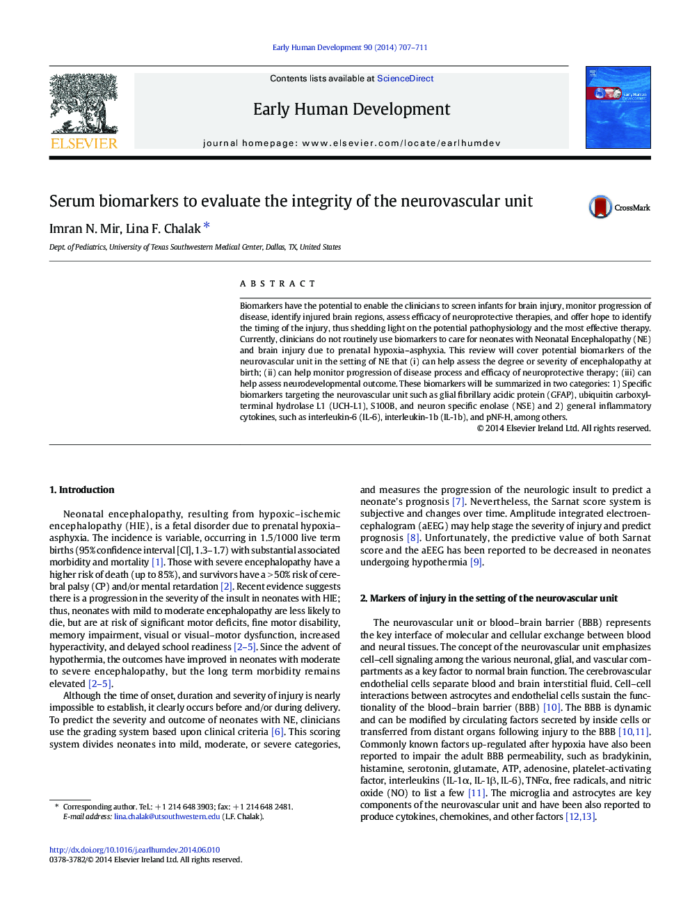 Serum biomarkers to evaluate the integrity of the neurovascular unit