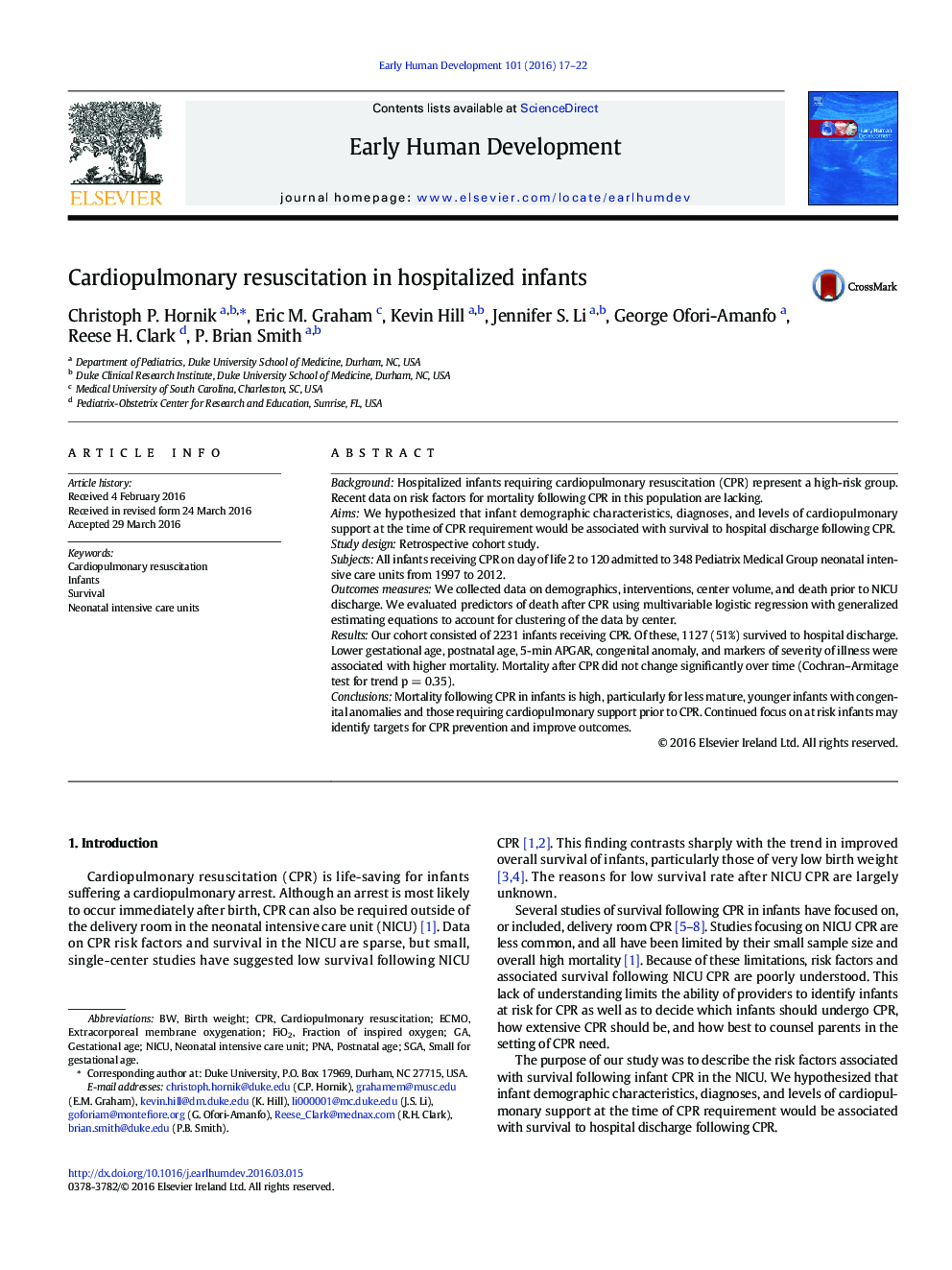 Cardiopulmonary resuscitation in hospitalized infants