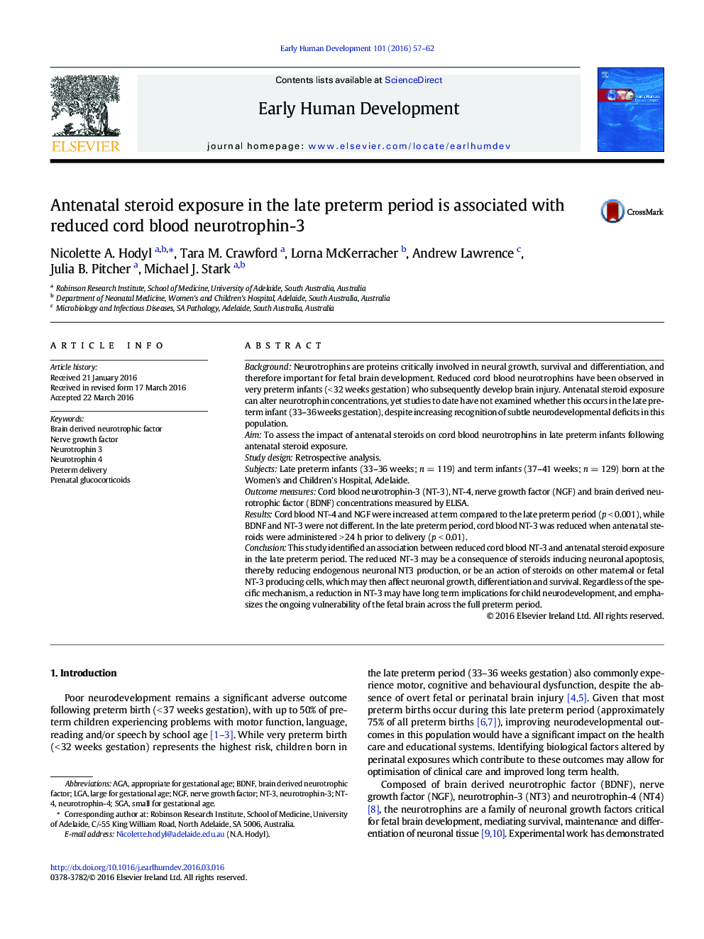 Antenatal steroid exposure in the late preterm period is associated with reduced cord blood neurotrophin-3