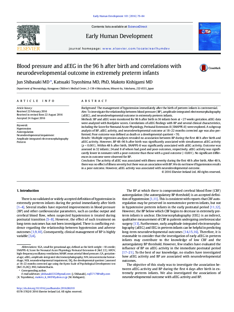 Blood pressure and aEEG in the 96 h after birth and correlations with neurodevelopmental outcome in extremely preterm infants