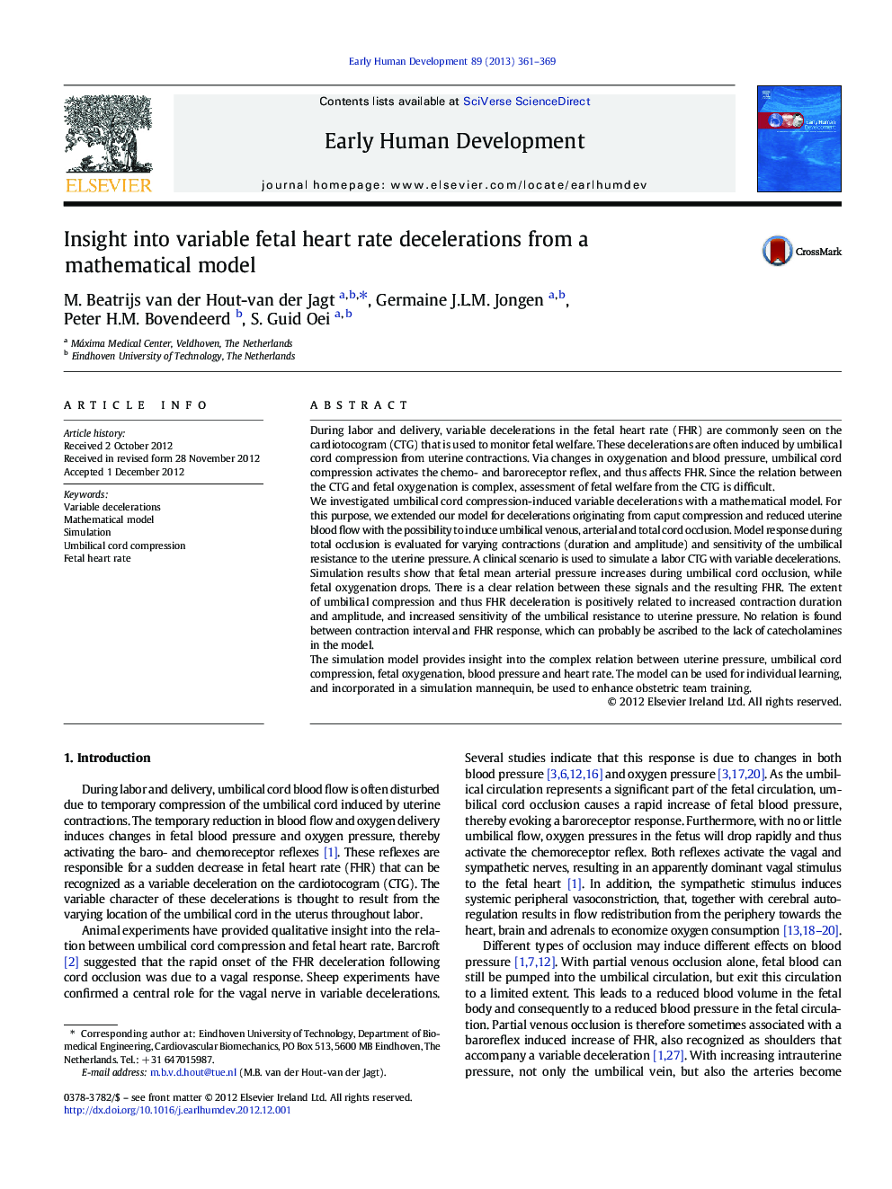 Insight into variable fetal heart rate decelerations from a mathematical model