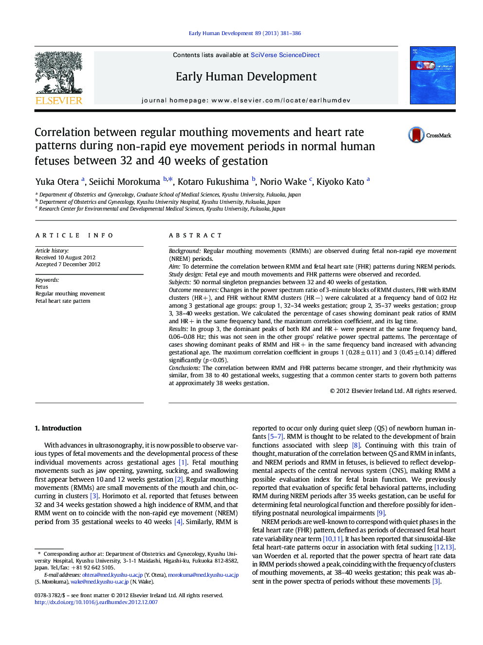 Correlation between regular mouthing movements and heart rate patterns during non-rapid eye movement periods in normal human fetuses between 32 and 40 weeks of gestation