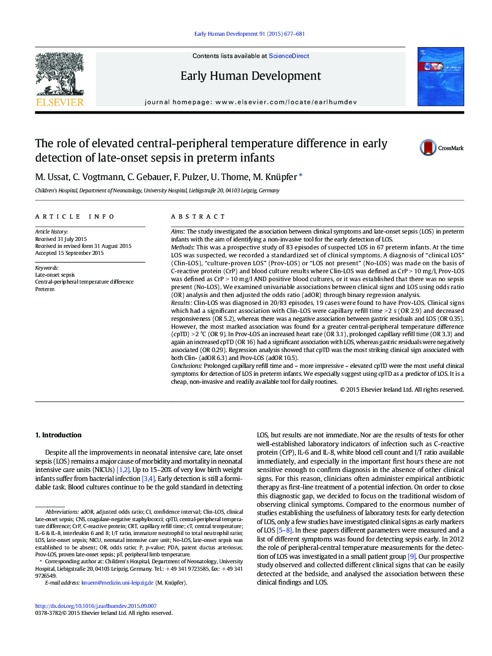 The role of elevated central-peripheral temperature difference in early detection of late-onset sepsis in preterm infants