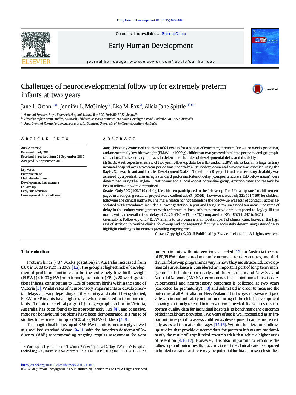 Challenges of neurodevelopmental follow-up for extremely preterm infants at two years