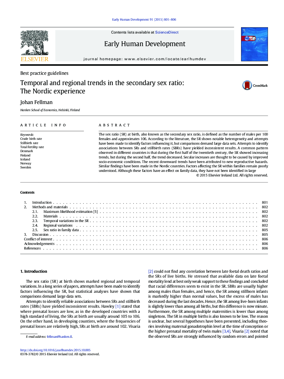 Temporal and regional trends in the secondary sex ratio: The Nordic experience