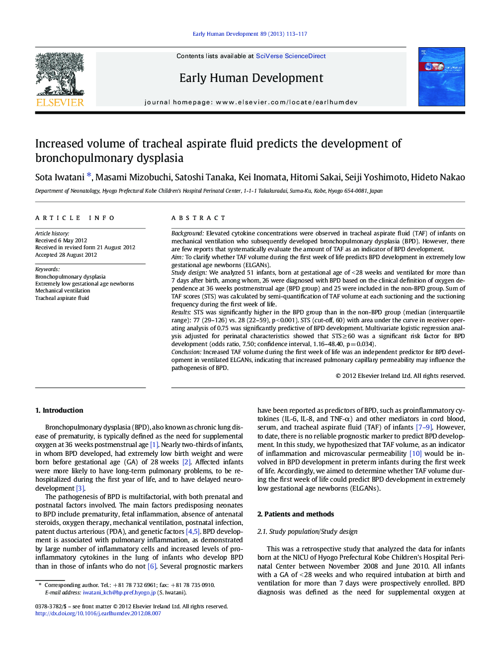 Increased volume of tracheal aspirate fluid predicts the development of bronchopulmonary dysplasia