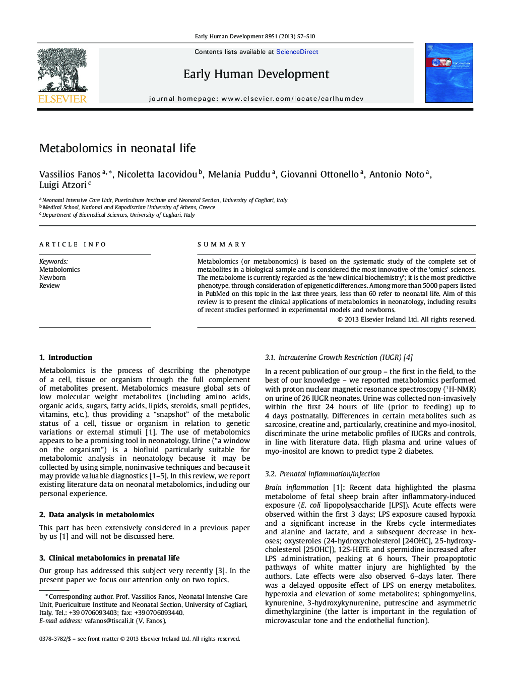 Metabolomics in neonatal life