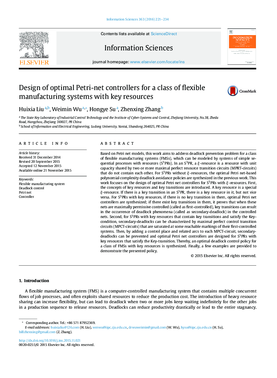 Design of optimal Petri-net controllers for a class of flexible manufacturing systems with key resources