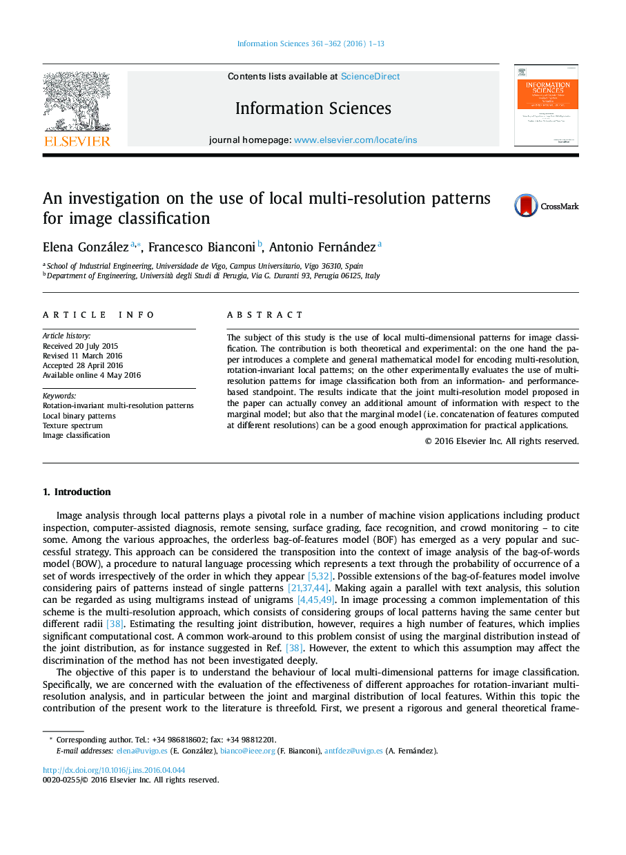 An investigation on the use of local multi-resolution patterns for image classification