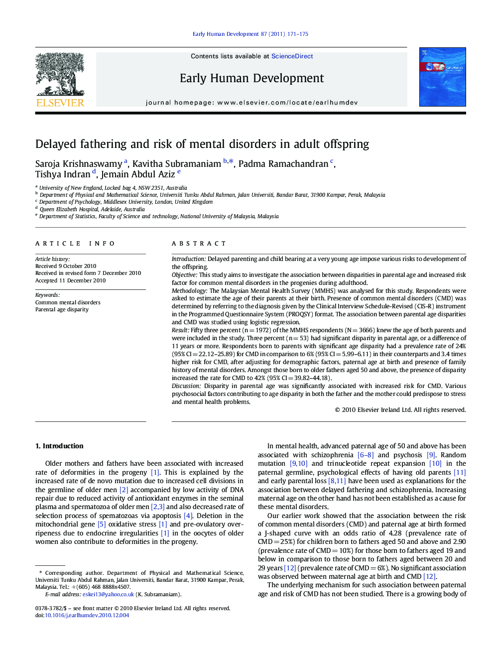 Delayed fathering and risk of mental disorders in adult offspring