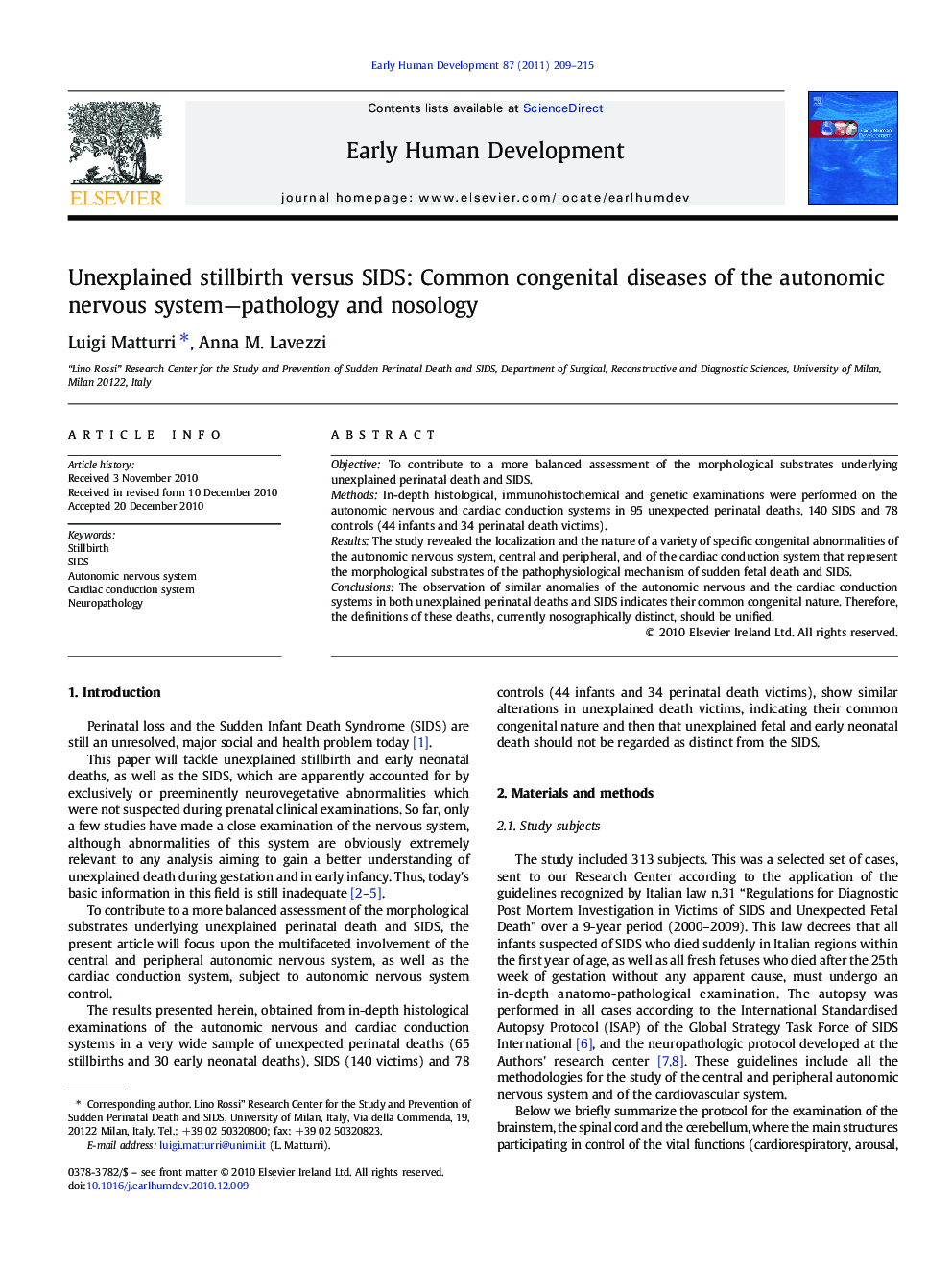 Unexplained stillbirth versus SIDS: Common congenital diseases of the autonomic nervous system—pathology and nosology