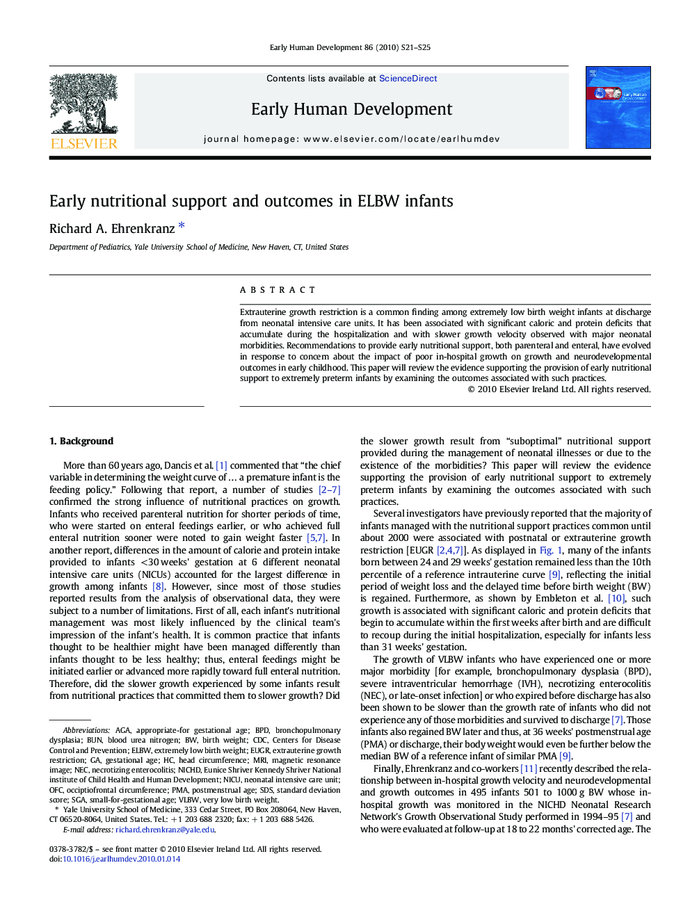 Early nutritional support and outcomes in ELBW infants