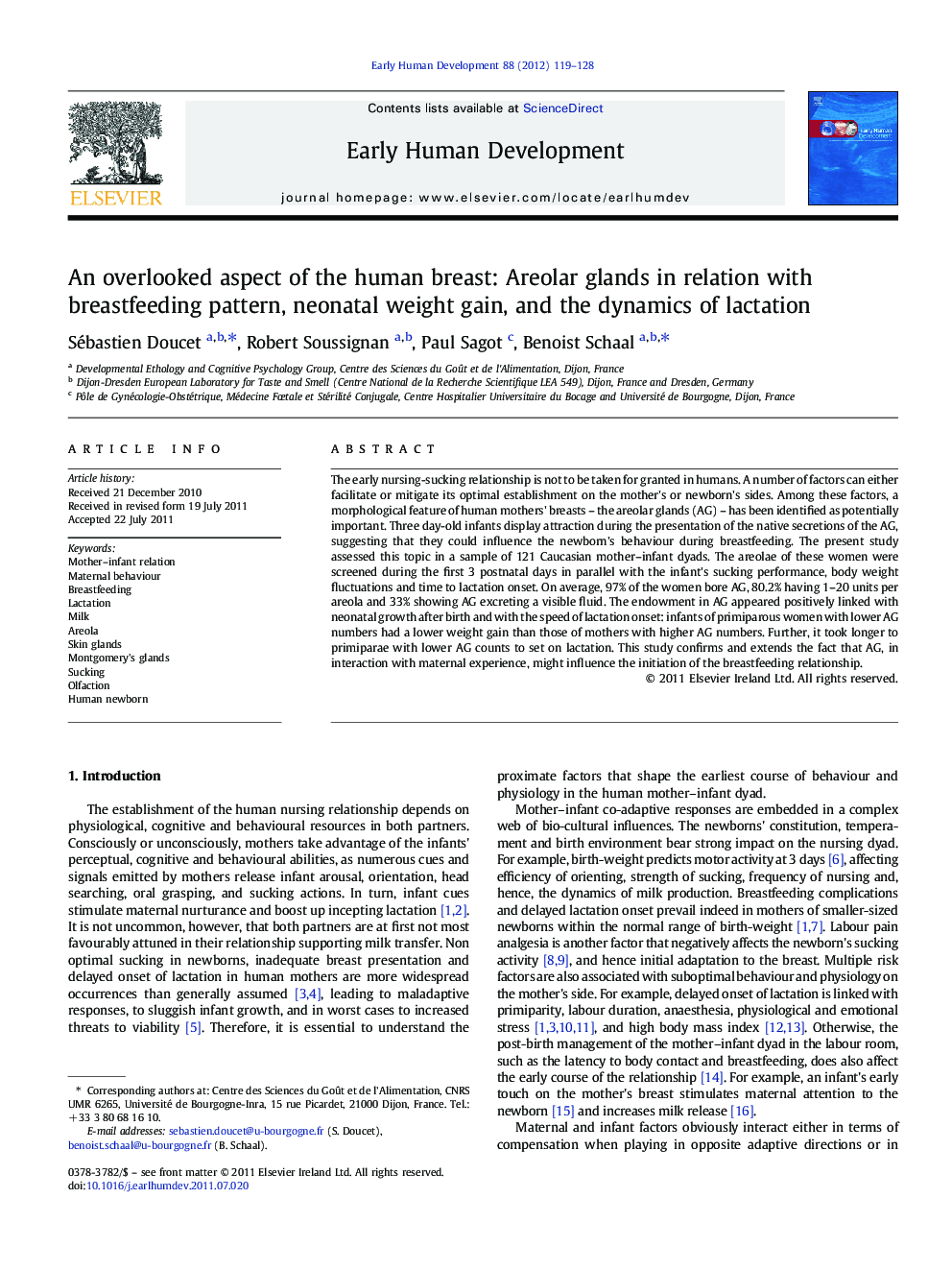 An overlooked aspect of the human breast: Areolar glands in relation with breastfeeding pattern, neonatal weight gain, and the dynamics of lactation