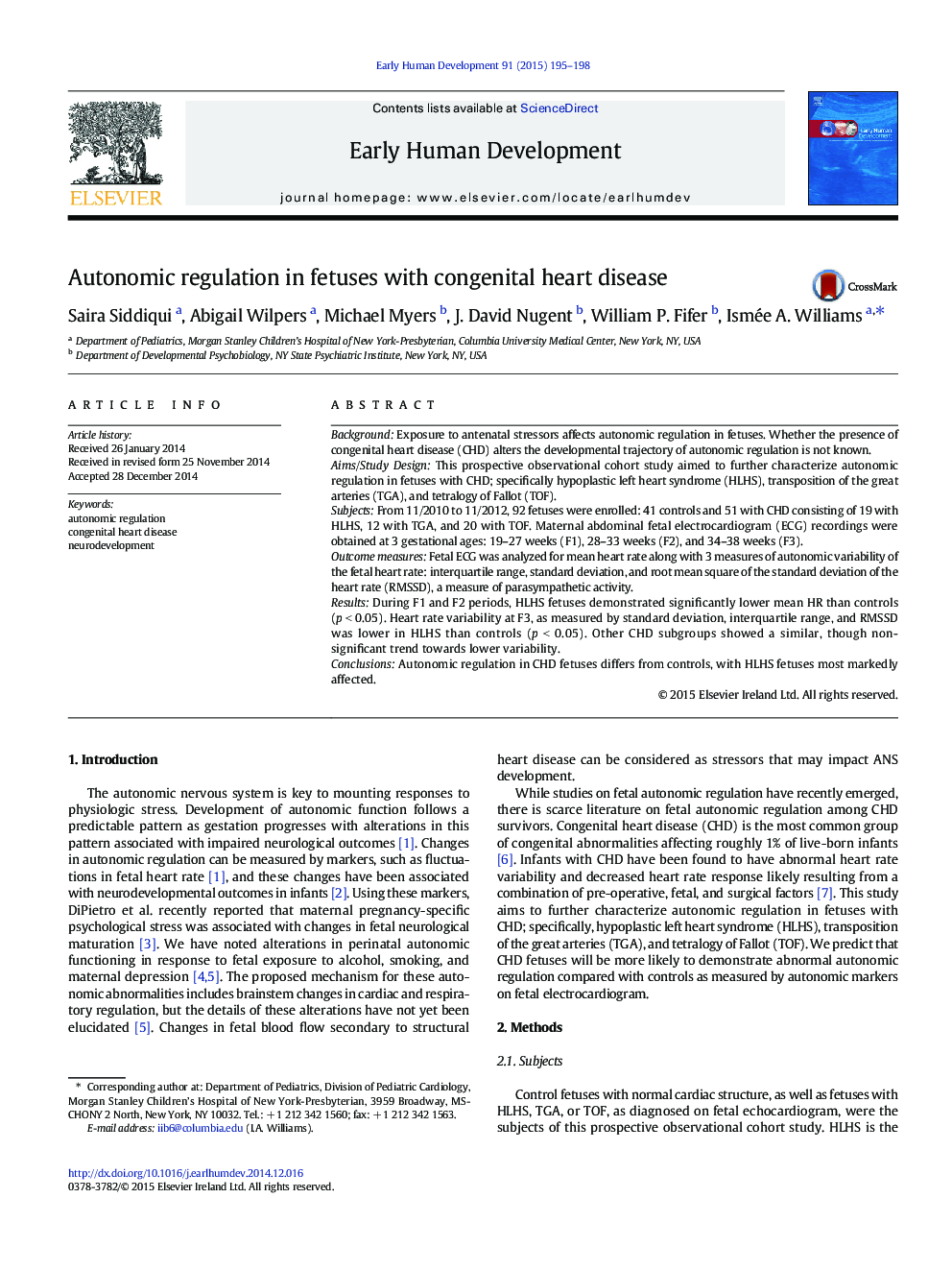 Autonomic regulation in fetuses with congenital heart disease