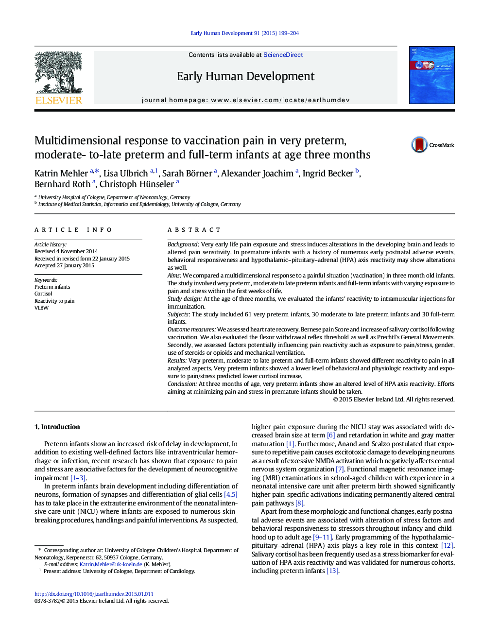 Multidimensional response to vaccination pain in very preterm, moderate- to-late preterm and full-term infants at age three months