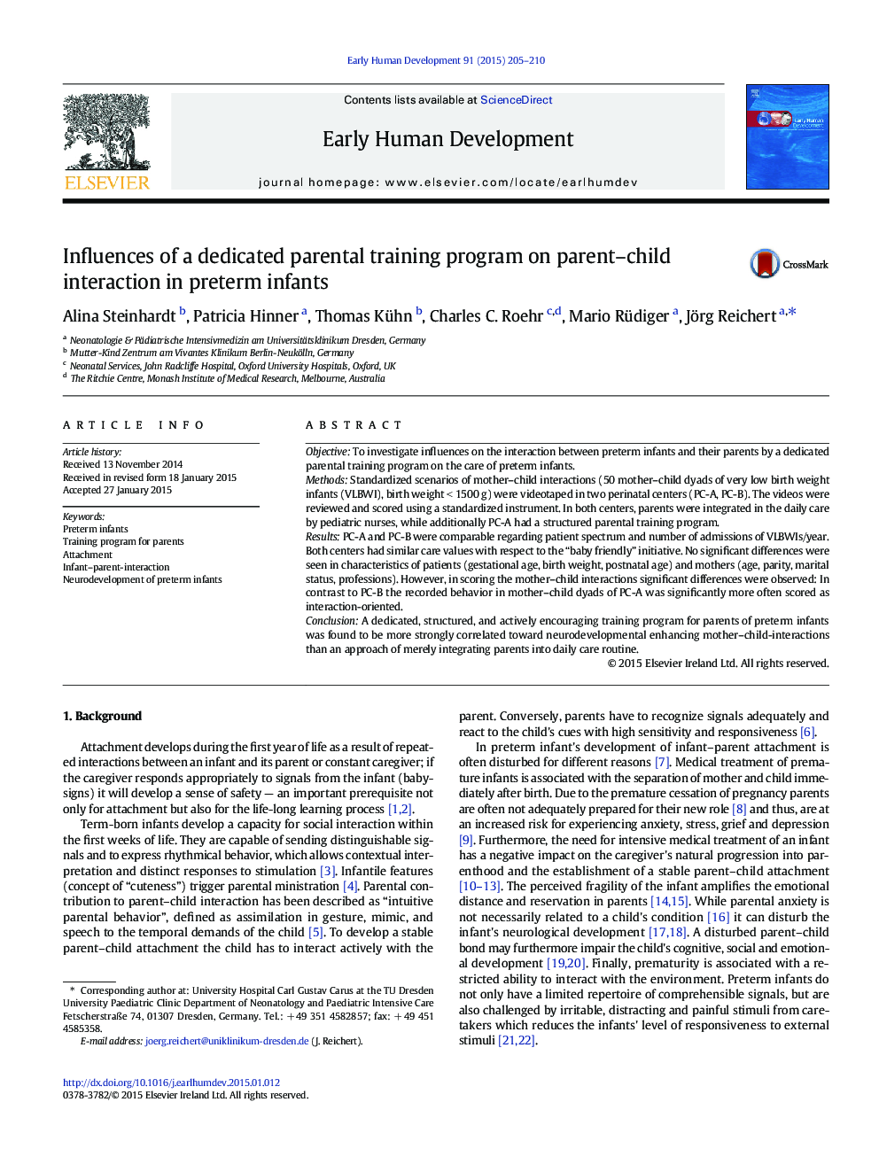 Influences of a dedicated parental training program on parent–child interaction in preterm infants