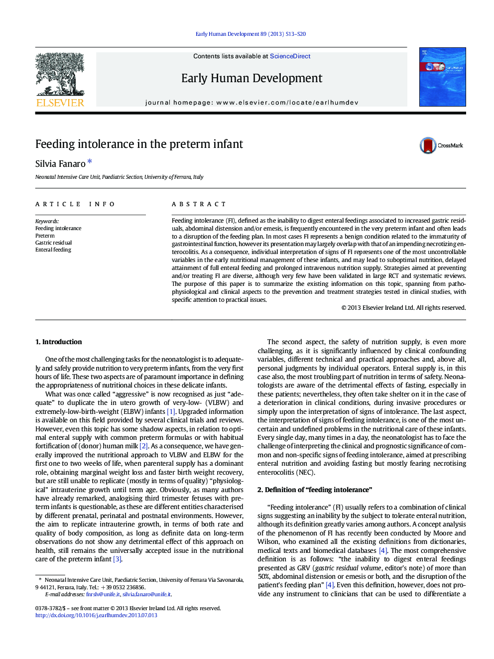 Feeding intolerance in the preterm infant