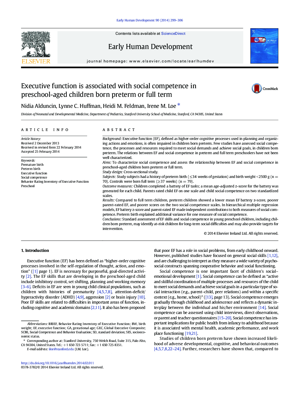 Executive function is associated with social competence in preschool-aged children born preterm or full term