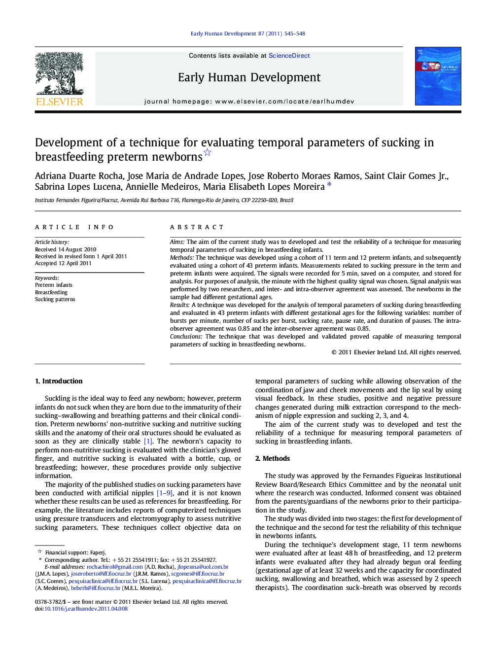 Development of a technique for evaluating temporal parameters of sucking in breastfeeding preterm newborns 