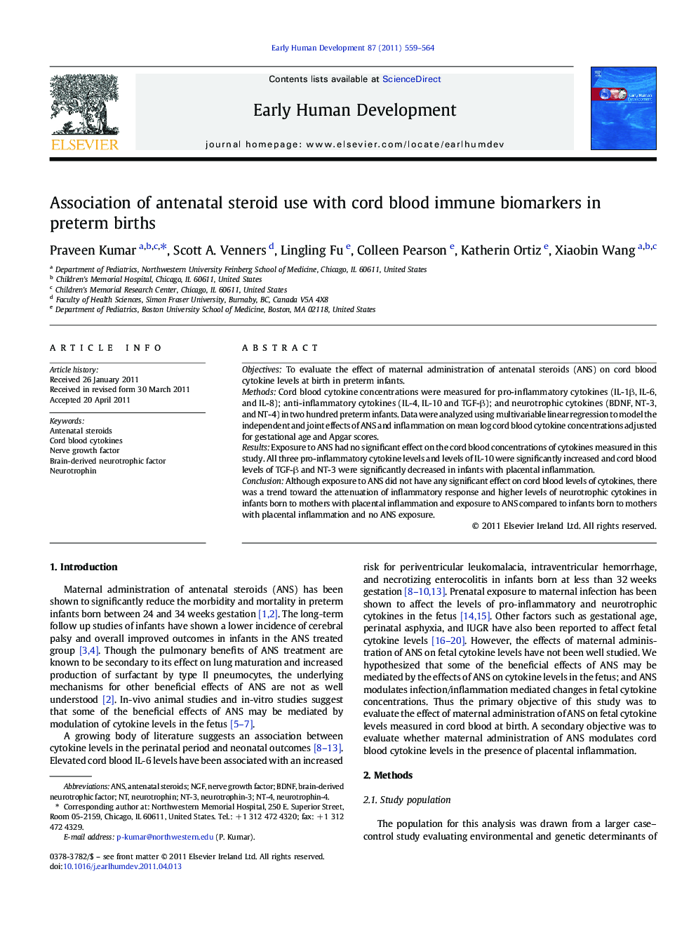 Association of antenatal steroid use with cord blood immune biomarkers in preterm births