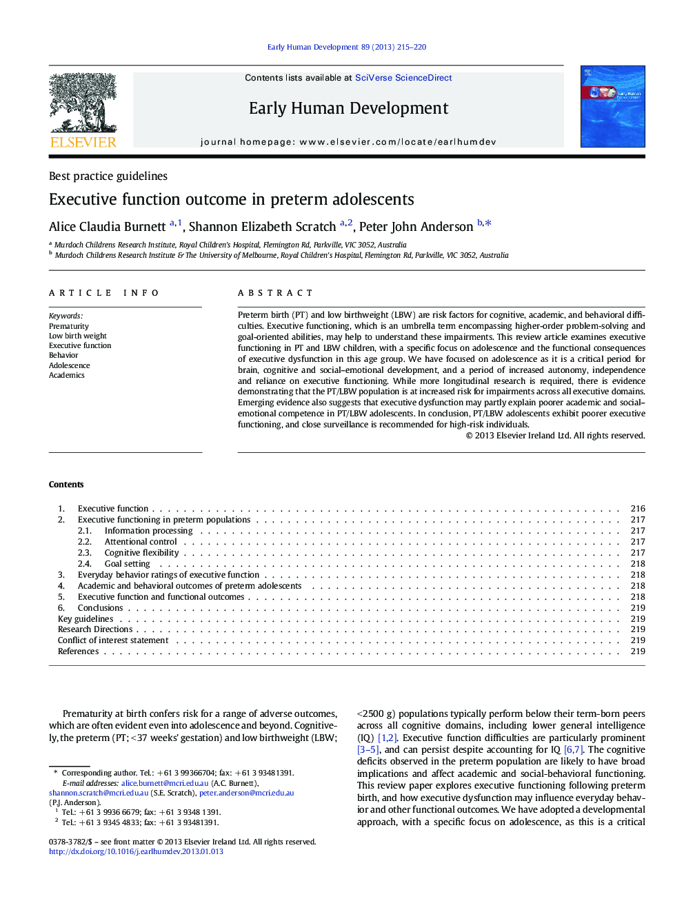 Executive function outcome in preterm adolescents