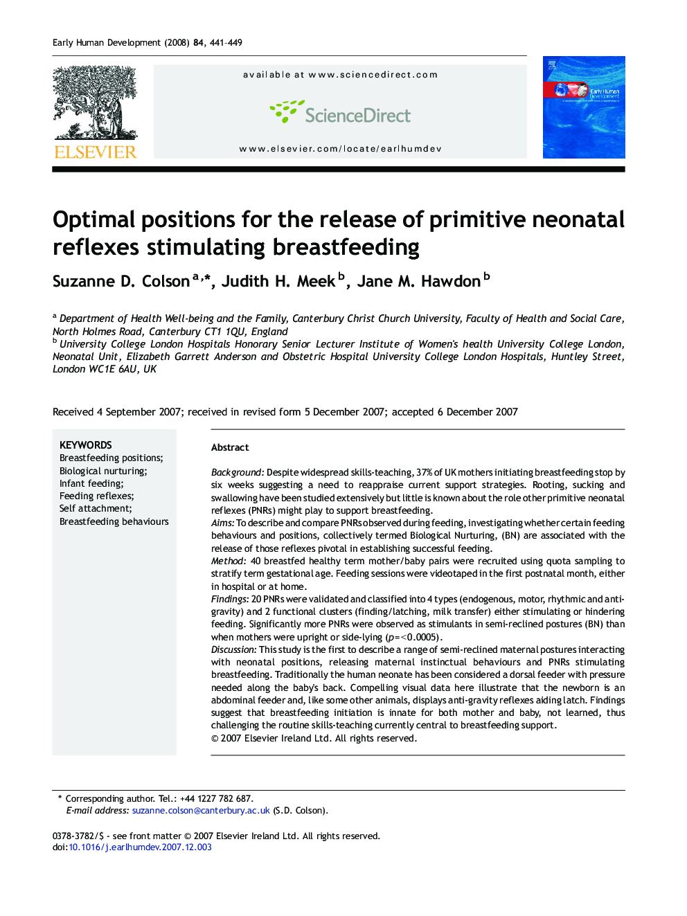 Optimal positions for the release of primitive neonatal reflexes stimulating breastfeeding